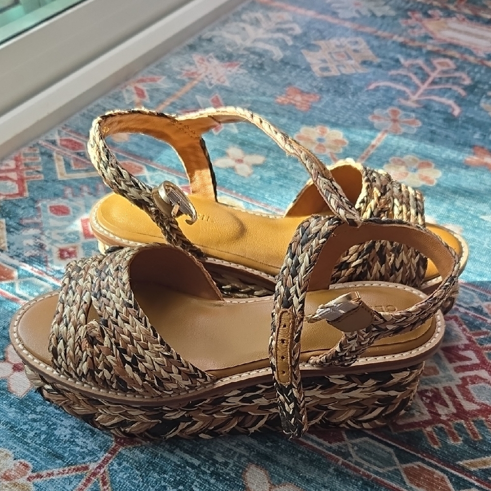 Robert Clergerie Tan and Brown Espadrille Sandals